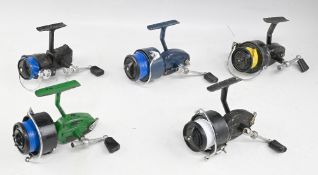 5x Mitchell reels including Match 440A, with finger bail, Ultralite 3310Z, and 3 others with paint