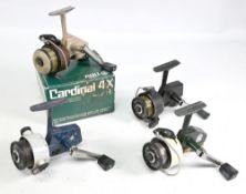 4x vintage Abu Cardinal spinning reels, models include a 4x in cream/brown with papers & box, 44