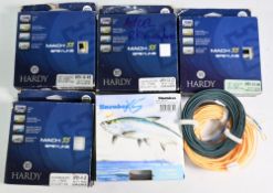 3x Hardy Mach 55 Spey line fly lines, Spey 9Ci, Spey 10 W2, Spey 10 W5, Snowbee WF9 SWTF, an