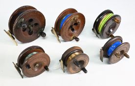 Pair of wood/brass Scarborough pattern reels, 4 ½