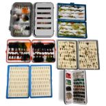 Collection of plastic fly boxes, as follows: C&F 8" x 5" swing leaf and quantity of trout lures.