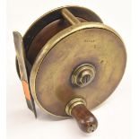 Early and rare Malloch Sun and Planet 3" diameter all brass reel, faceplate simply stamped "Patent",