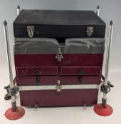 Wooden Fishing Tackle Seat, with a boxed selection of fishing floats