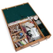 Vintage wooden Fly-Tying Case, with a good selection of accessories, with examples of Pearsall