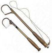 2x Period Fishing Gaffs, with telescopic square sections, wooden turned handles, one marked Made