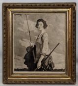 Female Fisher lady Print, in period gilt frame size 47cm x 53cm