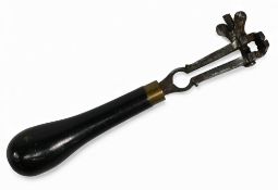 Interesting handmade vice, hard wood handle with spring sheet shaft and jaws with wing nut closer