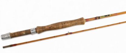 Allcocks Redditch split cane trout fly rod, 9ft 2pc alloy sliding reel fittings and collars, lined