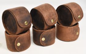 6x Unused leather reel cases with press stud fastener, suitable for reels up to 3 ½