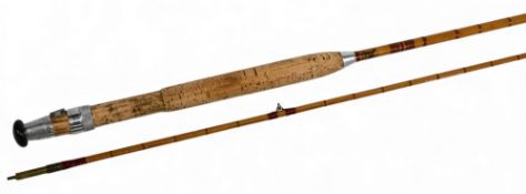 J S Sharpe Ltd Aberdeen Scottie Brand split cane trout fly rod No 2651, 9ft 2pc, alloy sliding