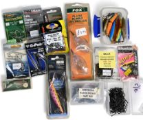 Collection of tackle to include: 2x boxes of 6/0 and 5/0 hooks eyed. Box with packs of 1/2, 1/0, 2/0