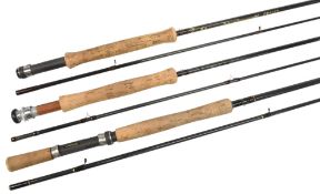 A collection of carbon trout fly rods, as follows: Shakespeare Radial Glider 11ft 2pc line 8/9#,