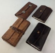 4x vintage fly wallets including a burgundy soft leather example, with Wheatley alloy clip plate and