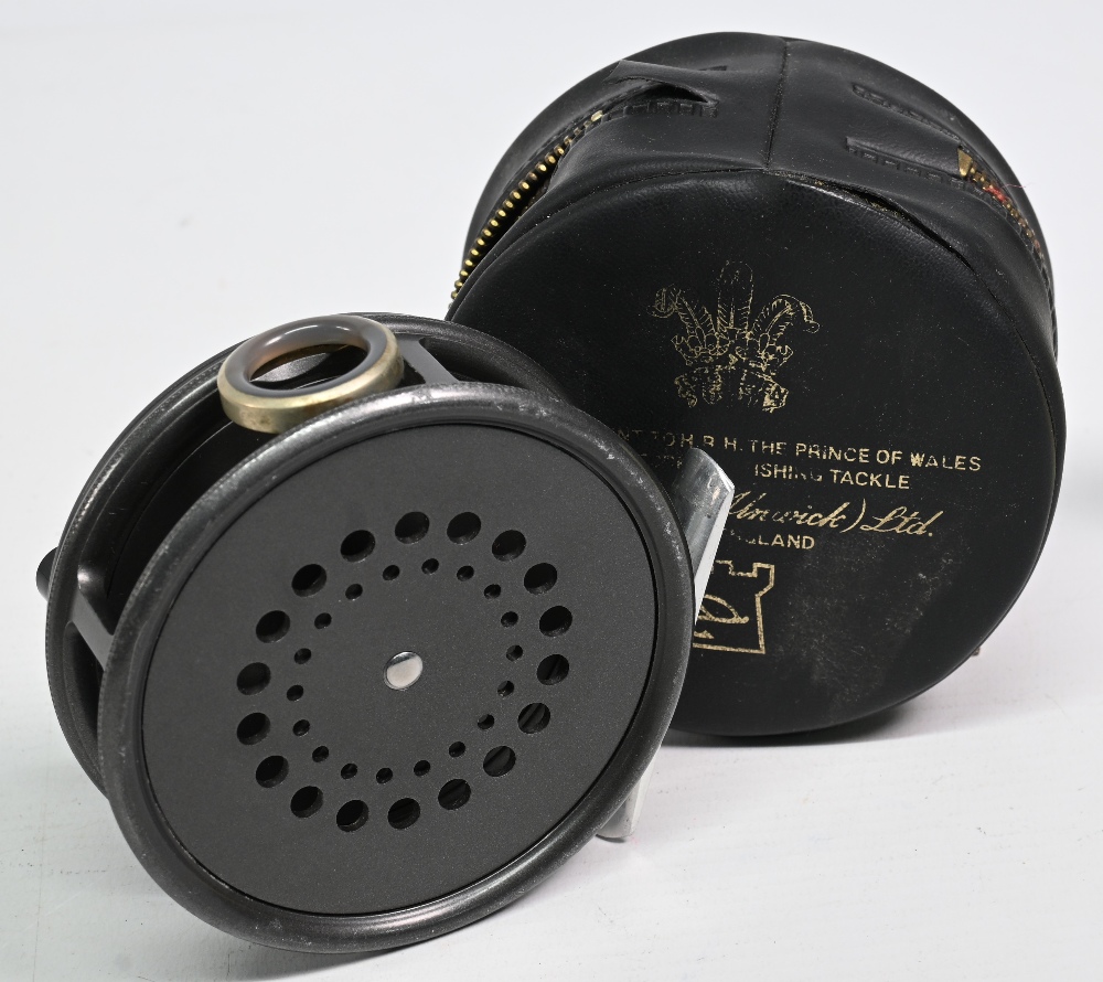 Hardy Bros "The Perfect" alloy trout fly reel, 3 3/8" ventilated spool, black handle, milled rim