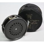 Hardy Bros "The Perfect" alloy trout fly reel, 3 3/8" ventilated spool, black handle, milled rim