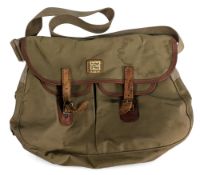 Hardy canvas and leather trim Fishing shoulder bag with waterproof liner, webbing shoulder strap -