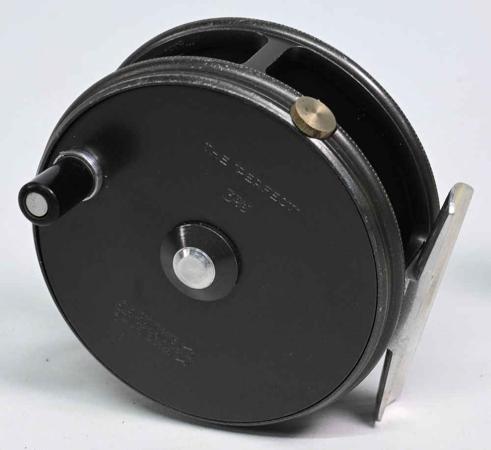 Hardy Bros "The Perfect" alloy trout fly reel, 3 3/8" ventilated spool, black handle, milled rim - Image 3 of 3
