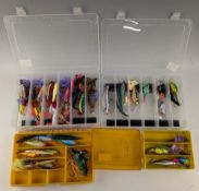 Large collection of plastic lures, many by Rapala, in variety of colours and sizes, 3x Fred Arbogast