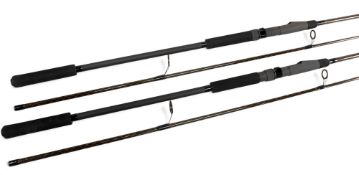 Pair of Shakespeare Quarzlite carp rods, 12' 2 piece carbon Kevlar, 2.5lbTC, Duplon spaced