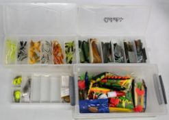 Fishing Tackle Boxes - contents of spinners lures, sea fishing jellies with lead weights, artificial