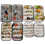 Wheatley alloy fly tin 6" x 3 ½" with swing leaf, foam lined with large quantity of trout nymphs and