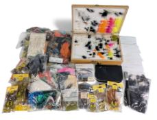 Collection of fly-tying materials including some unused in makers packets, various capes, CDC,