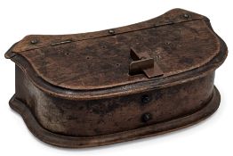Antique Dutch Wooden Bait Box, waist belt fitting box, with brass fittings, hinged lid - size #