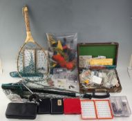 Mixed collection of game fishing accessories including English tied wet/dry trout/grayling flies
