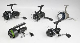 3x vintage Mitchell spinning reels, including a smooth running half bail model with ratchet, a
