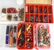 Collection of metal spinners, assorted weights, bait mount pins, Devon minnows, hooks and threads,