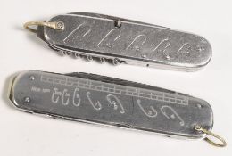2x Angler's Knives - unnamed examples with varying tools, hook scales and ruler on sides etc