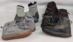 4x Pairs of Fishing Boots and Outdoor Shoes, to include a good pair of Simms neoprene soled boots,