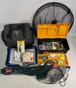 Sea Fishing Tackle Collection, lead weights, line lures hooks, in a plastic tackle box, plus a