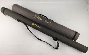 2x Empty Fishing Rod Tubes, green fabric Wychwood 6cm x 90cm, and Trekken 8cm x 69cm