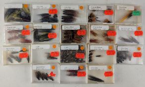 18x Retail boxes of Salmon Trout Flies, with noted names of Comet copper tube, Francis red brass