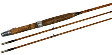 A scarce E Kerry of Lockton, Pickering, York, split cane trout fly rod, 8ft 2pc with spare tip,