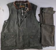 Sherwood Wax Fishing Waist Coat size XL, with two pairs of waxed trouser chaps- unbranded
