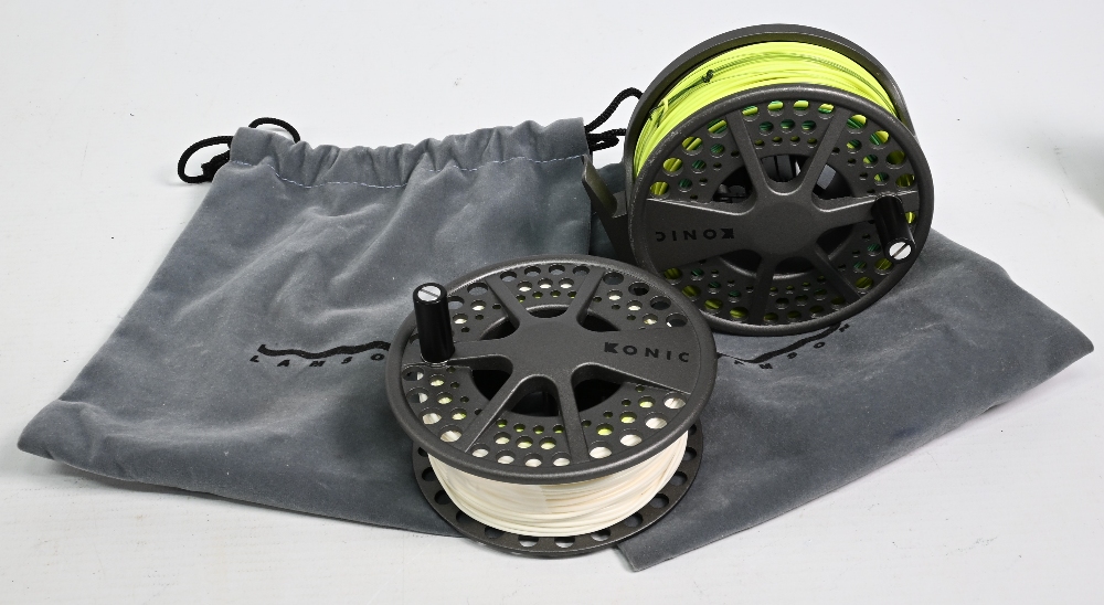 Lamson USA Konic 3.5 alloy salmon fly reel with spare spool, 3 ¾" ventilated wide spool, black