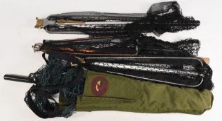 4x Good Folding Landing Nets, one in a canvas Slieve Bloom holdall, Trout Master with cork handle,