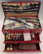 Comprehensive fly tying collection including feathers, capes, swivel head lever lock fly vice, tools