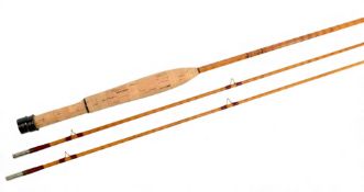Fine and scarce J K Wheeldon Maker, split cane trout fly rod, Flame pattern finish, No 396-0187, 6ft