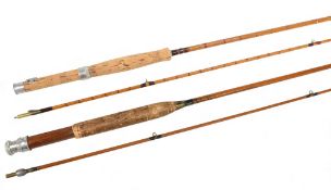 C Farlow & Co London Holdfast split cane trout fly rod, 9ft 2pc, alloy sliding reel fitting, red