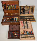 4x Wooden Fishing Tackle Float Boxes fitted out with a good selection of floats quill, porcupine,