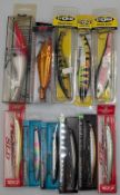 Collection of 11 large Fishing Tackle Lures Artificial Baits - all carded and unused - with makers