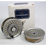 Hardy Bros Marquis 7 multiplier alloy trout fly reel with spare spool, 3 7/16" ventilated spool, 2
