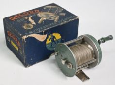 Abu Record No 1300 level wind bait casting reel, twin handles, on/ff check. In original correct