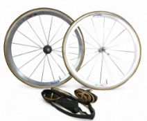 Pair First Generation 16 Spoke Campagnolo Shamal Track Wheelsets c1992 complete with Tubs and 8
