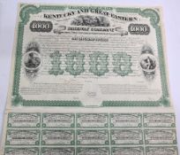 Pictorial Railway Bond: Kentucky and Great Eastern Railway Company 7% Gold Bond Certificate for $1,