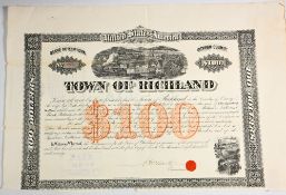 Pictorial Railway Bond: Syracuse and Northern Railroad Company - 7% Loan. (Oswego County, New York).