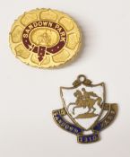 Horse Racing: Sandown Park, early enamelled Members Badges 1893. Gold badge with red enamel and